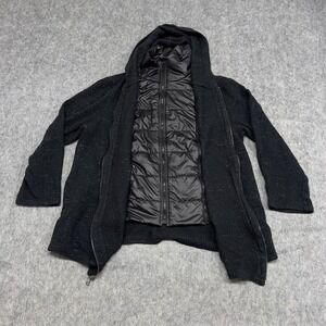 Chicos Zenergy Jacket Womens 2 Black Hooded Full Zip Puffer Lined Sweater Coat